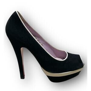 Ursula Mascaro Black White Suede Peep Toe Pumps Size 37 US 6.5